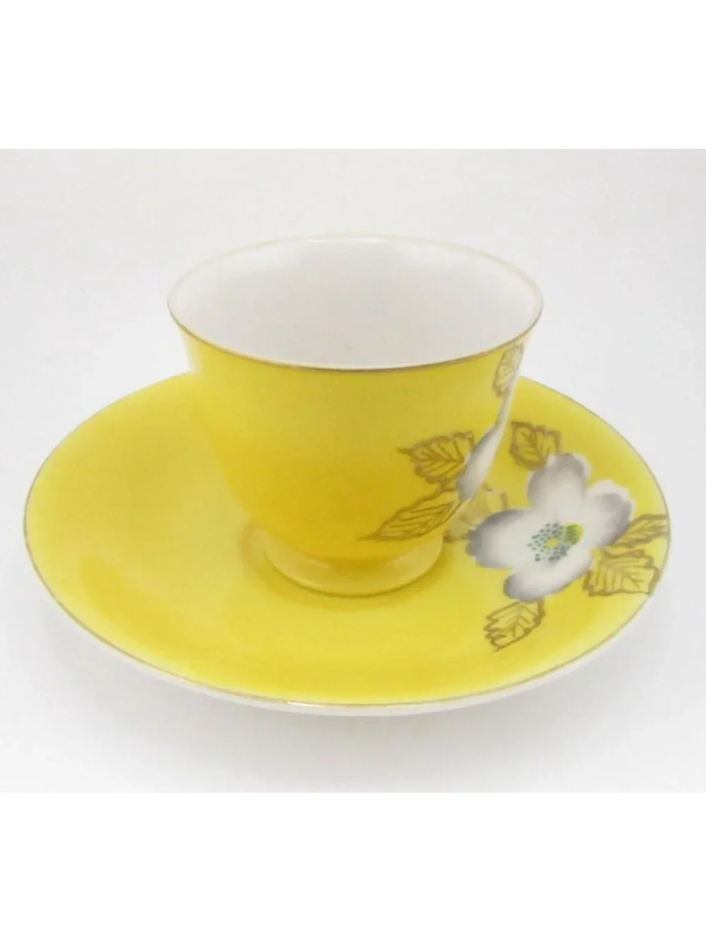 Vintage Tea Cup & saucer Yellow Floral Merit Made In Occupied Japan Hand Painted